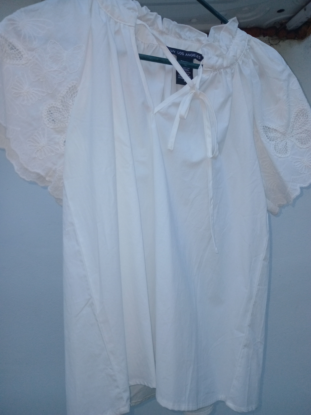 Blank Los Angeles White Eyelet Sleeve Peasant Top